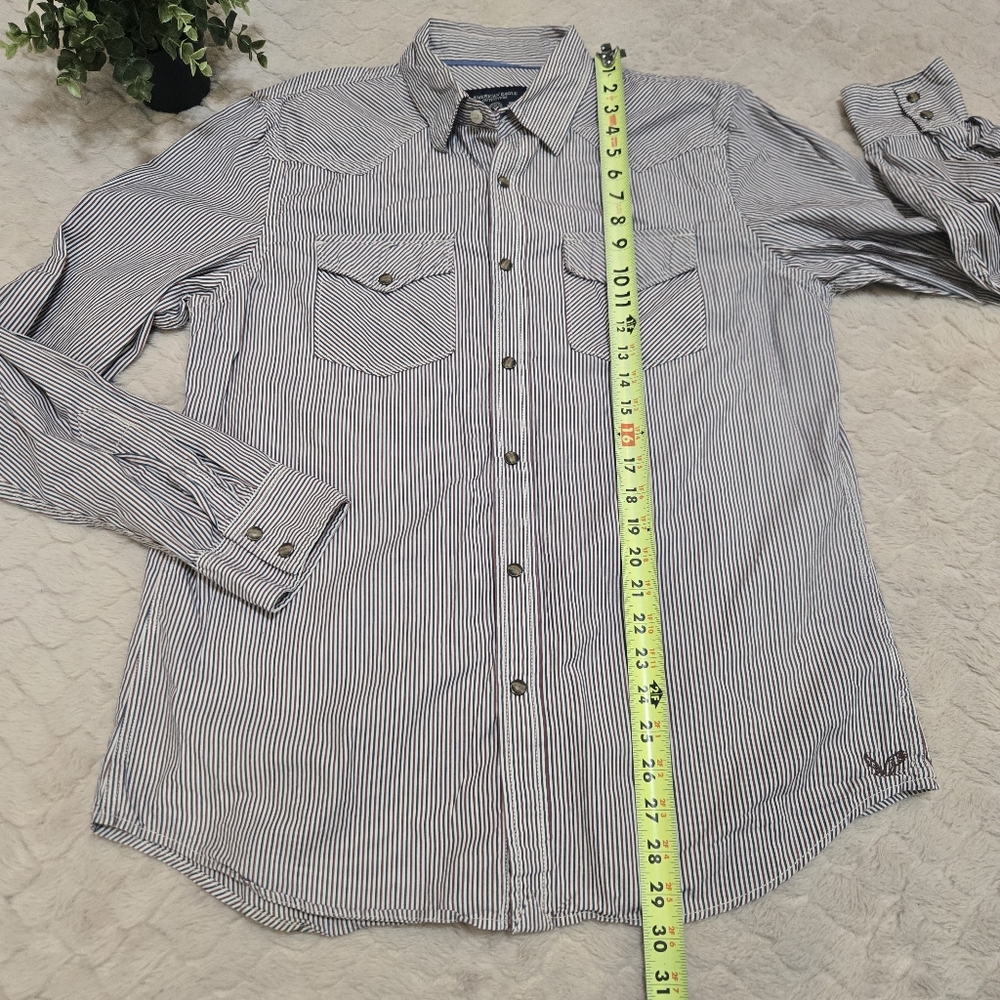 Amer Eagle Outfitters Men’s R, W & B Pinstripe Button-Down (snaps) Shirt. L/G - Picture 8 of 12